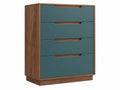 Cassettiera 80 x 40 x 110 cm in legno marrone e verde petrolio - quattro cassetti stile moderno