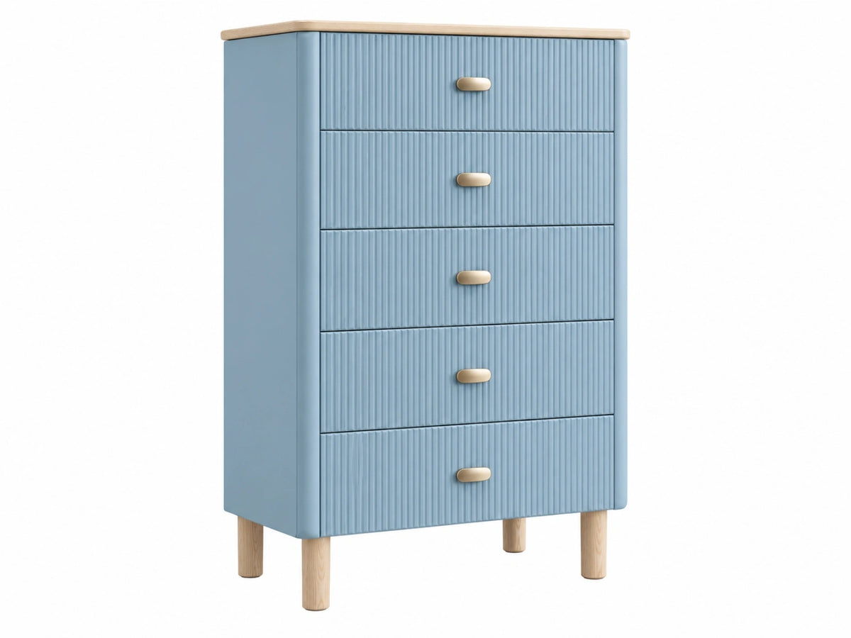 Cassettiera 80 x 40 x 120 cm in legno azzurro con 5 cassetti stile moderno