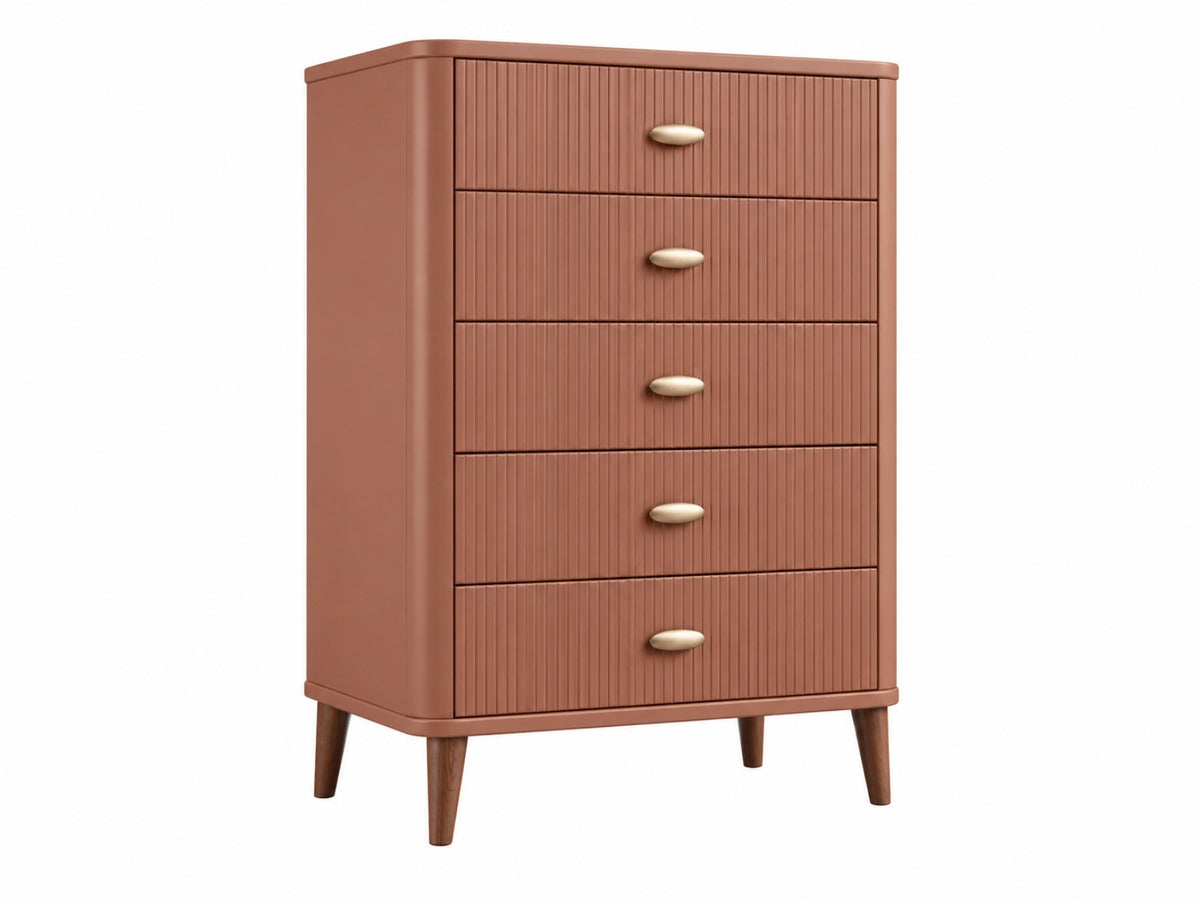 Cassettiera 80 x 40 x 120 cm rosa in legno con 5 cassetti stile retrò