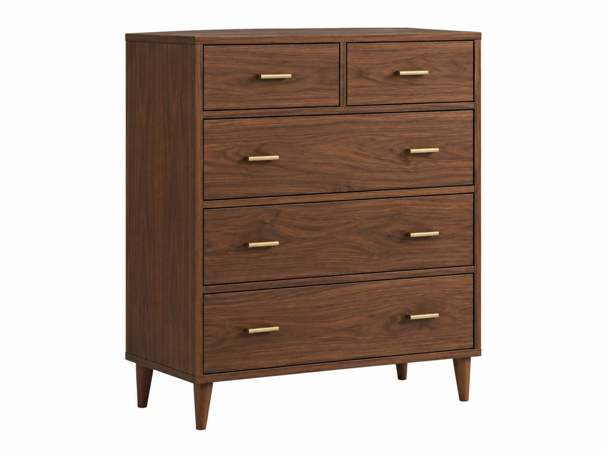 Cassettiera 90 x 45 x 120 cm in legno noce con 5 cassetti stile moderno