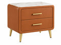Comodino 50 x 40 x 55 cm in rivestimento effetto pelle marrone con piano effetto marmo - 2 cassetti stile moderno