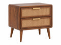 Comodino 50 x 40 x 60 cm in legno marrone con rattan intrecciato - stile retrò con 2 cassetti