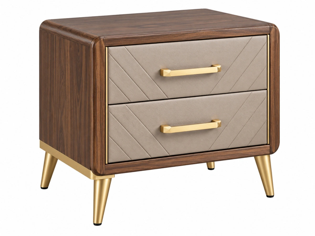 Comodino 60 x 40 x 60 cm in legno marrone e similpelle beige - 2 cassetti stile moderno