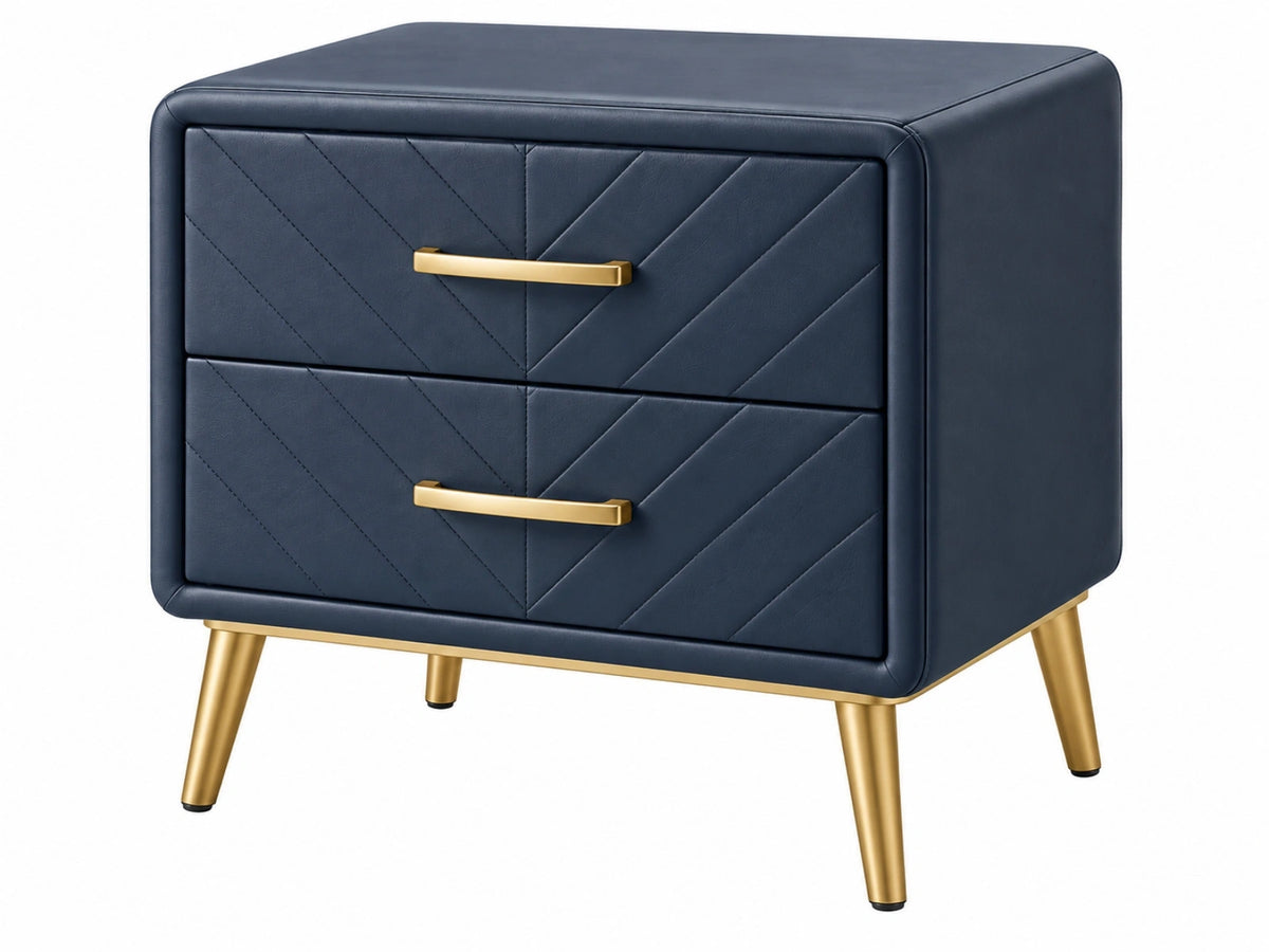 Comodino 50 x 40 x 55 cm in similpelle blu con 2 cassetti - stile moderno
