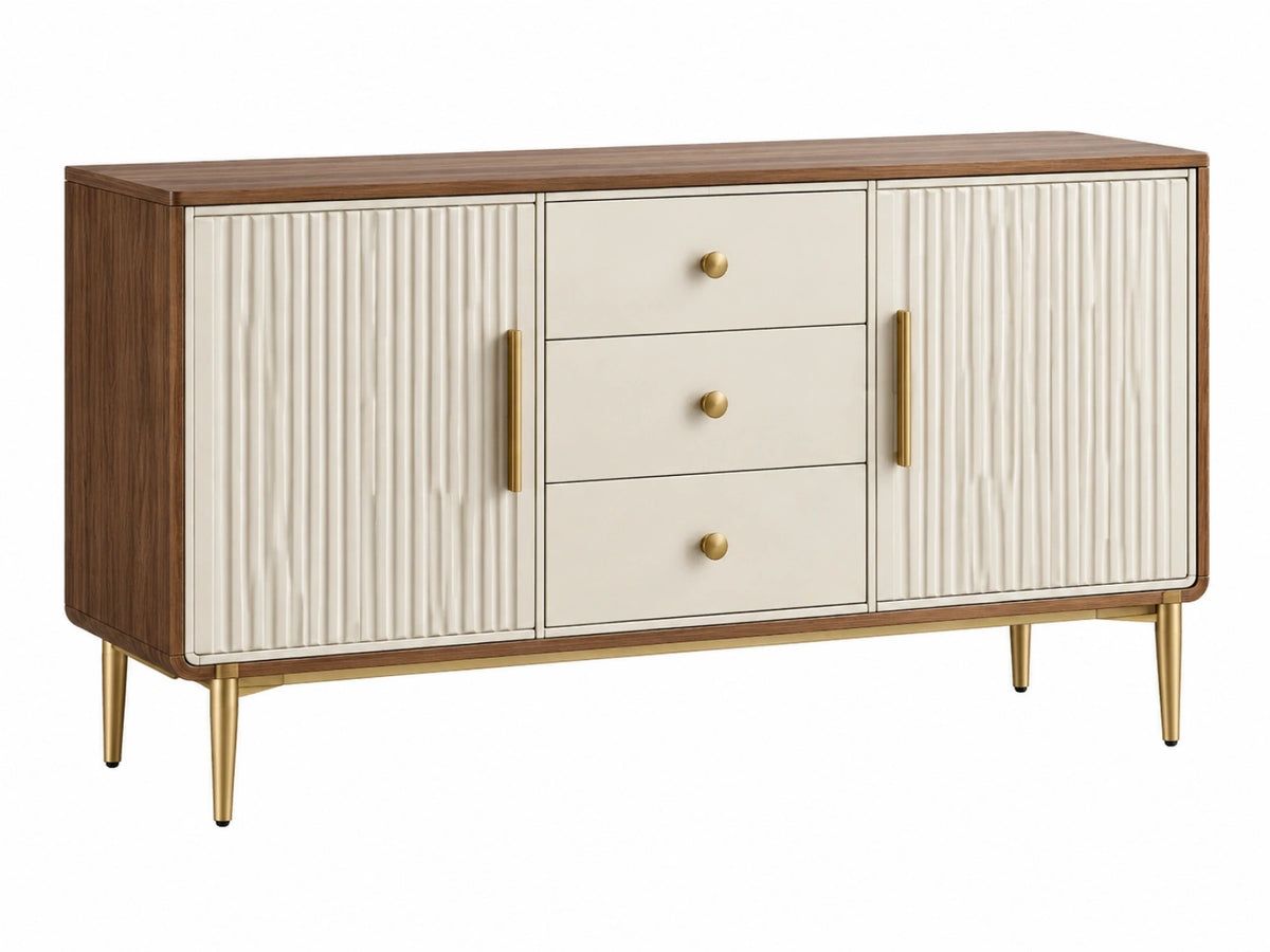 Credenza 160 x 40 x 85 cm in legno marrone e bianco con ante scanalate stile moderno