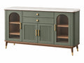 Credenza 160 x 40 x 85 cm in legno verde con piano effetto marmo e ante in vetro stile moderno