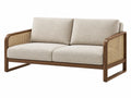 Divano due posti 140 x 80 x 78 cm in tessuto beige con struttura in legno e rattan - stile naturale