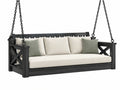Dondolo sospeso da giardino 160 cm in legno nero con seduta imbottita avorio