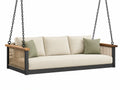 Divanetto sospeso 150 x 75 x 65 cm in metallo legno e corda beige nero per esterno stile contemporaneo