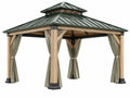 Gazebo da giardino 400 x 300 cm in legno e metallo verde con tende laterali