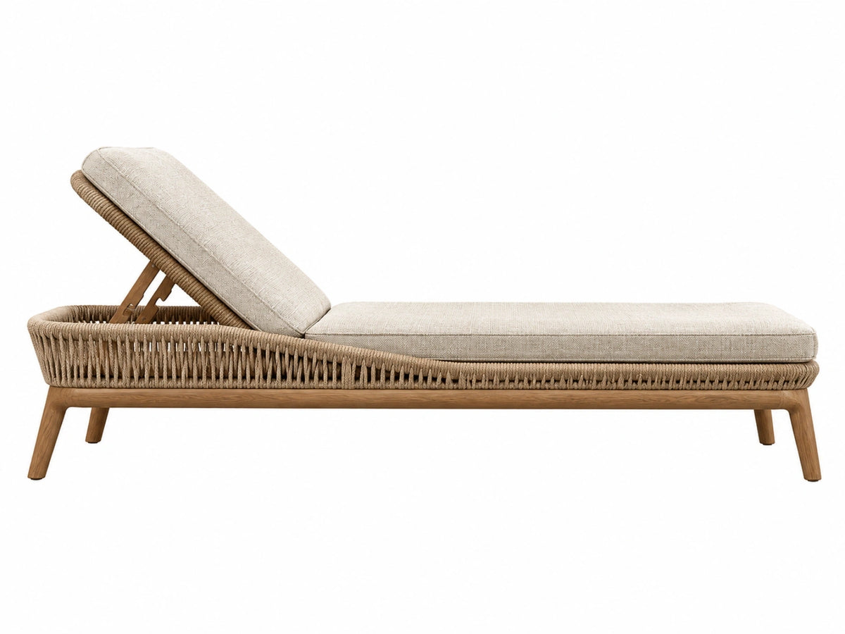 Lettino prendisole 200 x 75 x 75 cm in legno e corda beige marrone - schienale regolabile per esterno