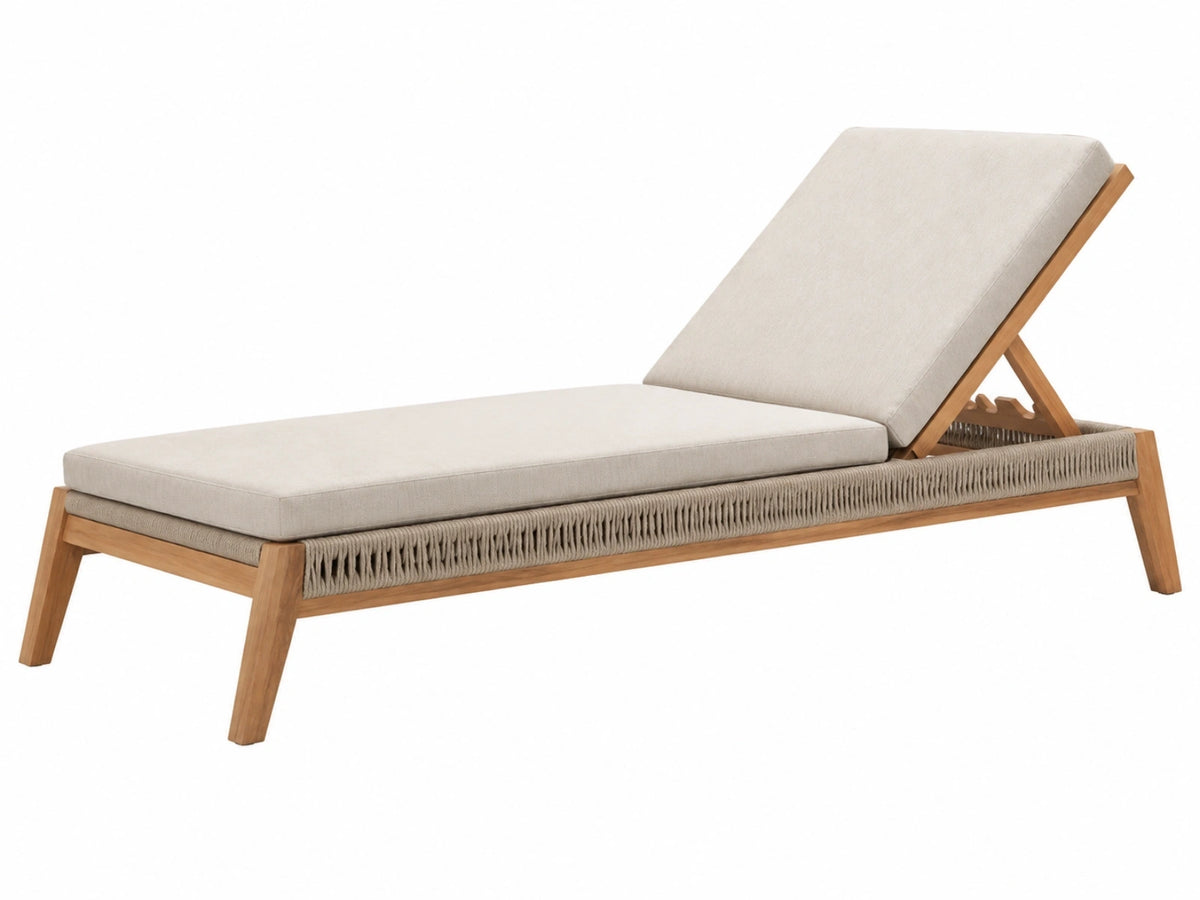 Lettino prendisole 200 x 70 cm in legno beige con schienale reclinabile da esterno