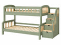 Letto a castello 90 x 200 cm in legno verde salvia con scala contenitore e sponde