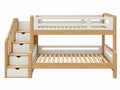 Letto a castello 200 x 90 cm in legno naturale e bianco con scala contenitore