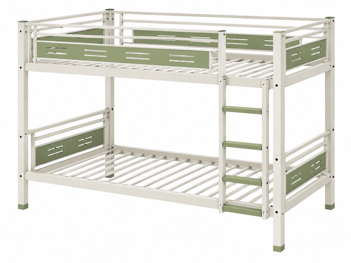 Letto a castello 90 x 190 cm in metallo bianco e verde con scala